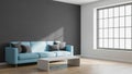 Bright Living Room with Light Blue Sofa and Dark Grey Wall 461. 024209 Royalty Free Stock Photo