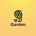 Bright logo on the garden theme. Tree logotype with garden writing. Linear icon.