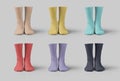 Bright long socks mockup 3D rendering, front view, legwear for design, print, pattern, branding. Set