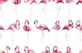 Bright lovely tender gentle sophisticated wonderful tropical hawaii animal wild summer beach pink flamingos pattern watercolor han Royalty Free Stock Photo