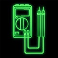 Bright luminous green industrial digital neon sign for shop service center workshop beautiful shiny with electric tester on a