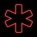 Bright luminous red medical digital neon sign for a pharmacy or hospital store beautiful shiny with an ambulance sign