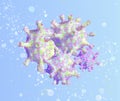 Bright lurid beautiful coronavirus cells on a blue background. COVID-19 concept