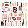 Bright Luster: A Watercolor Illustration Of Makeup Objects On White Background