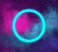 Bright magenta background with a frame. smoke and neon sphere with copy space