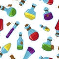 Bright magical potions vector color seamless pattern