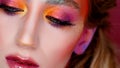 Bright makeup and face art, close-up portrait, girl with closed eyes. Creative makeup, Royalty Free Stock Photo