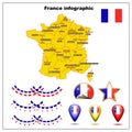 Bright Map of France with infographic. Map of France graphic illustration on white background. Royalty Free Stock Photo