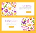 Bright Mardi Gras or Fat Tuesday Carnival Celebration with Mask and Feather Landing Page Vector Template