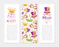 Bright Mardi Gras or Fat Tuesday Carnival Celebration with Mask and Feather Vector Card Template