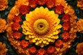 bright marigold flowers forming a mandala