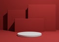 Bright maroon, dark red, 3D render of a simple, minimal product display composition backdrop with one podium or stand and