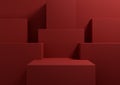 Bright maroon, dark red 3D rendering simple, minimal background for product display podium, stand for presentation geometric
