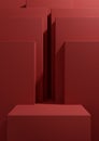 Bright maroon, dark red 3D rendering simple, minimal, geometric background for product podium, stand display template for