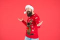 Bright memories. happy bearded man in santa claus hat. new year party fun. celebrate winter holidays. merry christmas Royalty Free Stock Photo
