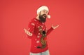 Bright memories. happy bearded man in santa claus hat. new year party fun. celebrate winter holidays. merry christmas Royalty Free Stock Photo