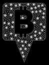 Bright Mesh Carcass Bitcoin Map Pointer with Light Spots Royalty Free Stock Photo