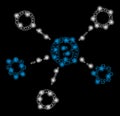 Bright Mesh Carcass Bitcoin Network Nodes with Flare Spots Royalty Free Stock Photo