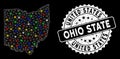 Bright Mesh 2D Ohio State Map With Flash Spots And Rubber Watermark