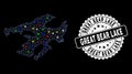 Bright Mesh 2D Great Bear Lake Map with Flare Spots and Grungy Stamp Royalty Free Stock Photo