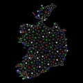 Bright Mesh Network Ireland Republic Map with Flare Spots Royalty Free Stock Photo