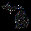 Bright Mesh Carcass Michigan State Map with Flare Spots Royalty Free Stock Photo