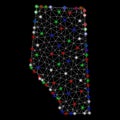 Bright Mesh Network Alberta Province Map with Light Spots