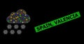 Textured Spain, Valencia Seal with Network Virus Rain Cloud Glare Icon with Colored Flares