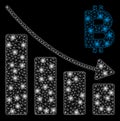 Bright Mesh Wire Frame Bitcoin Recession Bar Chart with Light Spots