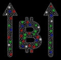 Bright Mesh Wire Frame Bitcoin Send Arrows with Flash Spots