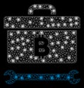 Bright Mesh Wire Frame Bitcoin Toolbox with Light Spots Royalty Free Stock Photo