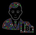 Bright Mesh Wire Frame Bitcoin Trader with Flare Spots