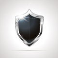 Bright metal silver glossy shield with black blank space on white Royalty Free Stock Photo