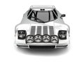 Bright metallic silver vintage sports race car - front view Royalty Free Stock Photo