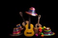 bright mexican black background with sombrero, cinco de mayo, generativ ai