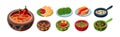 Bright Mexican Food and Dish Served on Plate Vector Set Royalty Free Stock Photo