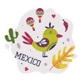 Bright Mexico with Bird, Maraca and Cactus Element Vector Composition