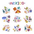 Bright Mexico Elements and Symbols Composition Vector Set