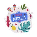 Bright Mexico Object with Emblem and Foliage Element Vector Composition