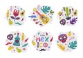 Bright Mexico Object with Guitar, Cactus, Skull and Tequila Element Vector Composition Set Royalty Free Stock Photo