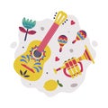 Bright Mexico Object with Guitar, Maraca and Trumpet Element Vector Composition Royalty Free Stock Photo