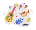 Bright Mexico Object with Guitar, Trumpet and Maraca Element Vector Composition Royalty Free Stock Photo