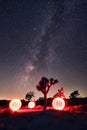 Bright Milky Way Core With Light Painted Orbs in the Landscape Royalty Free Stock Photo