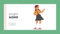 Bright Mind Landing Page Template. School Girl Character with Backpack Showing Approval With A Thumbs Up Gesture