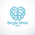 Bright Mind vector logo or icon with human anatomical brain.