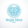 Bright Mind vector logo or icon with human anatomical brain. Thinking and brainstorming concept.