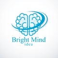 Bright Mind vector logo or icon with human anatomical brain.
