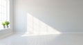 Minimalist White Room with Sunlight Streaming Through a Grid Window interior empty Royalty Free Stock Photo