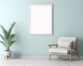 Blank decorative art frame mock-up in minimalist living room interior, modern interior background