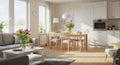 Bright Modern Apartment Interior with Open Plan Living and Dining Area Royalty Free Stock Photo